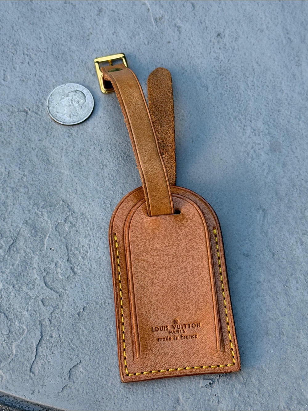 Louis Vuitton Tan Leather Luggage Tag with Gold Buckle